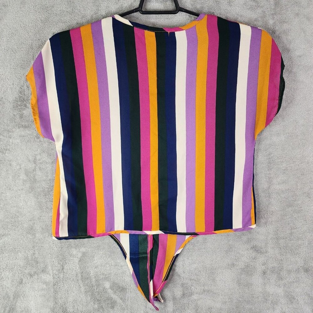 Womens Signature Studio Colorful Striped Blouse Shirt V Neck Button Down S - Picture 6 of 9